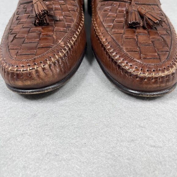 Nordstrom Mens Leather Loafers Brown Woven Size 10M Tassel Driving Shoes Italy main image 10
